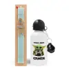 Easter Set, metallic aluminum water bottle (500ml) & scented flat candle (30cm) (TURQUOISE)