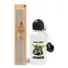 Easter Set, metallic aluminum water bottle (500ml) & aromatic flat Easter candle (30cm) (GRAY)