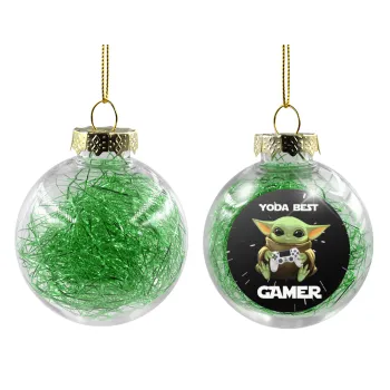 Yoda Best Gamer, Transparent Christmas tree ball ornament with green filling 8cm
