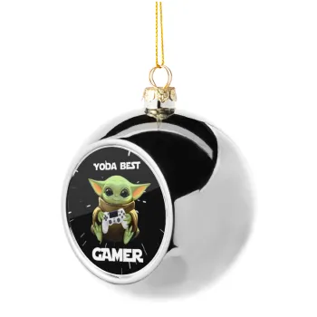 Yoda Best Gamer, Στολίδι Χριστουγεννιάτικη μπάλα δένδρου Ασημένια 8cm