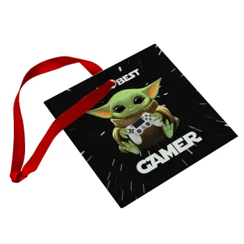 Yoda Best Gamer, Στολίδι Χριστουγεννιάτικο στολίδι γυάλινο τετράγωνο 9x9cm