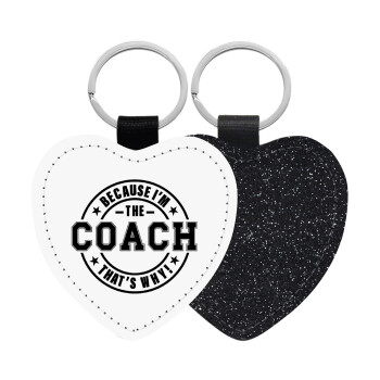 Because i'm the Coach, Μπρελόκ PU δερμάτινο glitter καρδιά ΜΑΥΡΟ