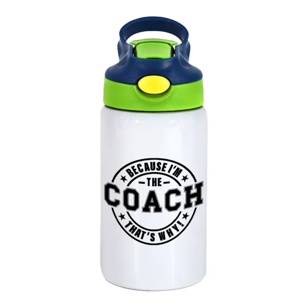 Because i'm the Coach — Παιδικό παγούρι θερμό, ανοξείδωτο, με καλαμάκι ασφαλείας, πράσινο/μπλε (350ml)