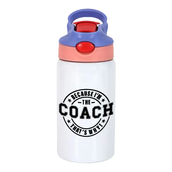 Because i'm the Coach — Παιδικό παγούρι θερμό, ανοξείδωτο, με καλαμάκι ασφαλείας, ροζ/μωβ (350ml)