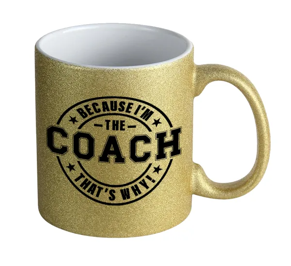 Because i'm the Coach — Κούπα Χρυσή Glitter που γυαλίζει, κεραμική, 330ml