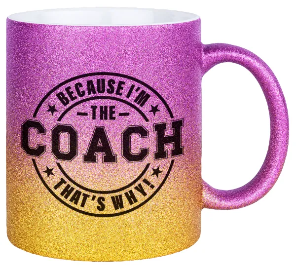 Because i'm the Coach — Κούπα Χρυσή/Ροζ Glitter, κεραμική, 330ml