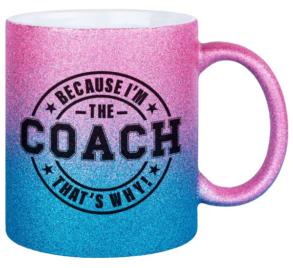 Because i'm the Coach — Κούπα Χρυσή/Μπλε Glitter, κεραμική, 330ml
