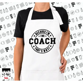 Because i'm the Coach, Ποδιά μακριά Σεφ ολόσωμη με τσέπες white (ΕΝΗΛΙΚΩΝ)