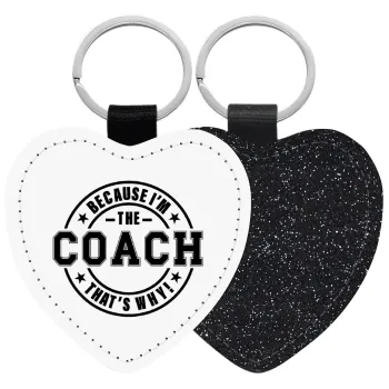 Because i'm the Coach, Μπρελόκ PU δερμάτινο glitter καρδιά ΜΑΥΡΟ