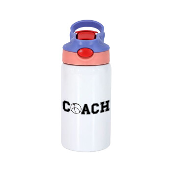 Basketball Coach, Children's hot water bottle, stainless steel, with safety straw, pink/purple (350ml)