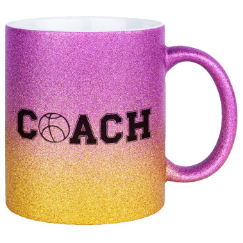 Basketball Coach, Κούπα Χρυσή/Ροζ Glitter, κεραμική, 330ml
