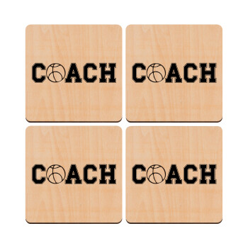 Basketball Coach, ΣΕΤ x4 Σουβέρ ξύλινα τετράγωνα plywood (9cm)