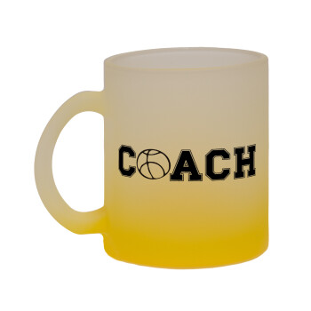 Basketball Coach, Κούπα γυάλινη δίχρωμη με βάση το κίτρινο ματ, 330ml