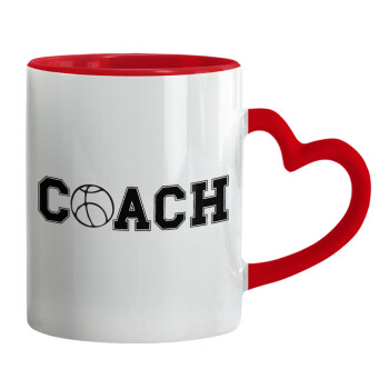 Basketball Coach, Κούπα καρδιά χερούλι κόκκινη, κεραμική, 330ml