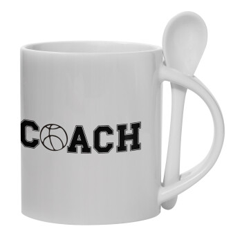 Basketball Coach, Ceramic coffee mug with Spoon, 330ml (1pcs)