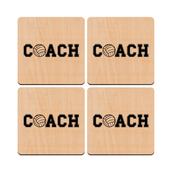 Volleyball Coach, ΣΕΤ x4 Σουβέρ ξύλινα τετράγωνα plywood (9cm)