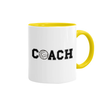 Volleyball Coach, Κούπα χρωματιστή κίτρινη, κεραμική, 330ml