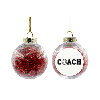 Volleyball Coach, Χριστουγεννιάτικη μπάλα δένδρου διάφανη με κόκκινο γέμισμα 8cm