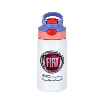 FIAT 500, Children's hot water bottle, stainless steel, with safety straw, pink/purple (350ml)