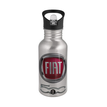FIAT 500, Water bottle Silver with straw, stainless steel 500ml