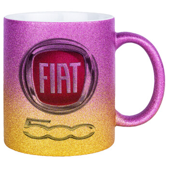 FIAT 500, Κούπα Χρυσή/Ροζ Glitter, κεραμική, 330ml