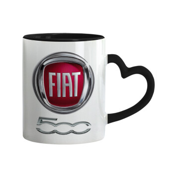 FIAT 500, Κούπα καρδιά χερούλι μαύρη, κεραμική, 330ml