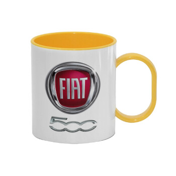 FIAT 500, Κούπα (πλαστική) (BPA-FREE) Polymer Κίτρινη για παιδιά, 330ml