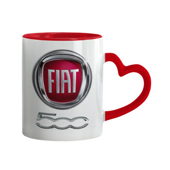 FIAT 500, Mug heart red handle, ceramic, 330ml