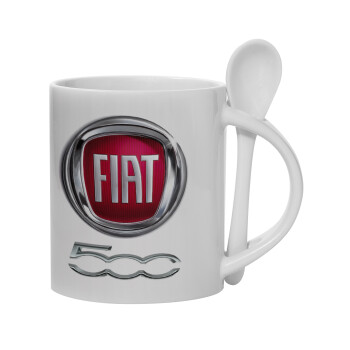 FIAT 500, Ceramic coffee mug with Spoon, 330ml (1pcs)