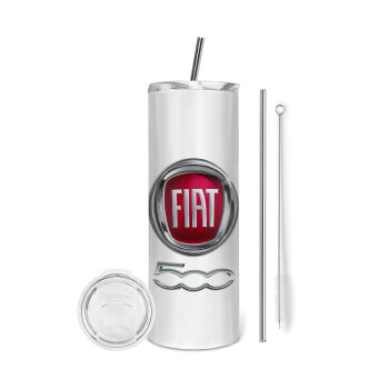 FIAT 500, Eco friendly stainless steel tumbler 600ml, with metal straw & cleaning brush