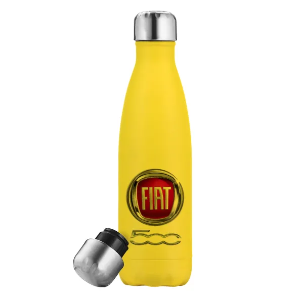 FIAT 500 — Μεταλλικό παγούρι θερμός Κίτρινος (Stainless steel), διπλού τοιχώματος, 500ml