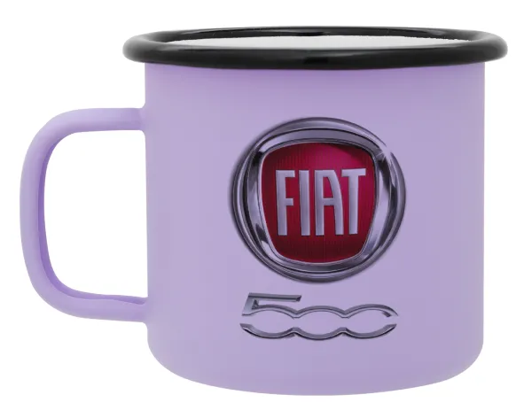 FIAT 500 — Metal enamel mug, matte light pastel purple, 360ml