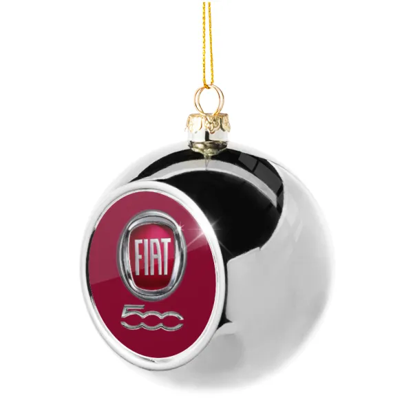 FIAT 500 — Στολίδι Χριστουγεννιάτικη μπάλα δένδρου Ασημένια 8cm
