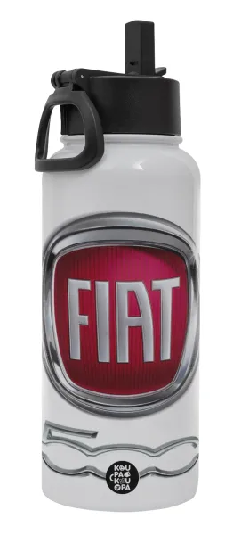 FIAT 500 — Metal mug thermo White with Straw and Spout Lid (Stainless steel), double wall, 950ml