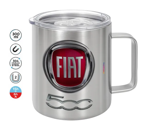 FIAT 500 — Double-walled stainless steel mug 300ml with temperature-retaining lid