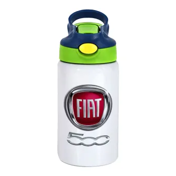 FIAT 500, Παιδικό παγούρι θερμό, ανοξείδωτο, με καλαμάκι ασφαλείας, πράσινο/μπλε (350ml)