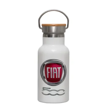 FIAT 500, Metallic thermos (Stainless steel) White with wooden lid (bamboo), double-walled, 350ml