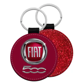 FIAT 500, Μπρελόκ Δερματίνη, στρογγυλό ΚΟΚΚΙΝΟ (5cm)