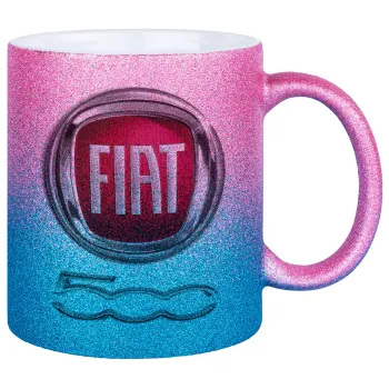 FIAT 500, Κούπα Χρυσή/Μπλε Glitter, κεραμική, 330ml