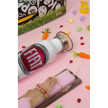 FIAT 500, Πασχαλινή Λαμπάδα με παγούρι μεταλλικό (620ml, stainless steel) & κερί αρωματικό πλακέ (30cm) (ΡΟΖ)