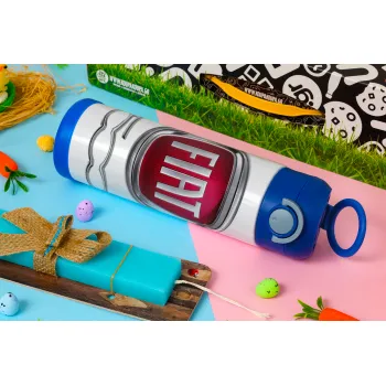 FIAT 500, Easter candle, Childrens hot water bottle, stainless steel, with safety straw, BLUE (500ml)