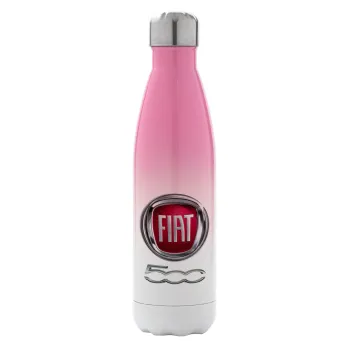 FIAT 500, Μεταλλικό παγούρι θερμός Ροζ/Λευκό (Stainless steel), διπλού τοιχώματος, 500ml