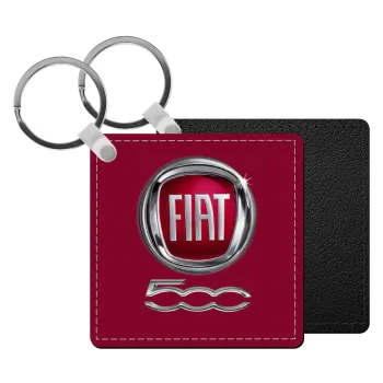 FIAT 500, Μπρελόκ Δερματίνη, τετράγωνο ΜΑΥΡΟ (5x5cm)