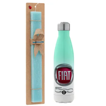 FIAT 500, Easter Set, Metallic green/white thermos (Stainless steel), double-walled, 500ml & scented flat Easter candle (30cm) (TURQUOISE)