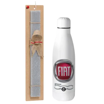FIAT 500, Easter Set, metallic stainless thermos bottle (500ml) & scented flat Easter candle (30cm) (GRAY)