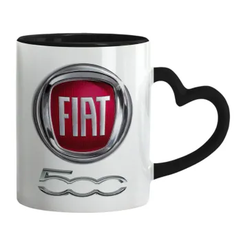 FIAT 500, Mug heart black handle, ceramic, 330ml