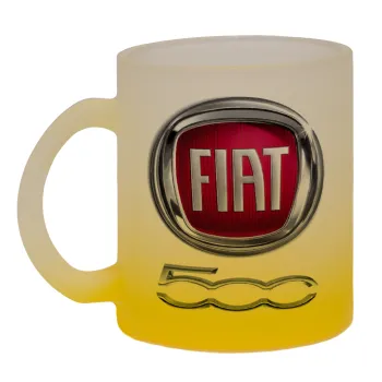 FIAT 500, Κούπα γυάλινη δίχρωμη με βάση το κίτρινο ματ, 330ml