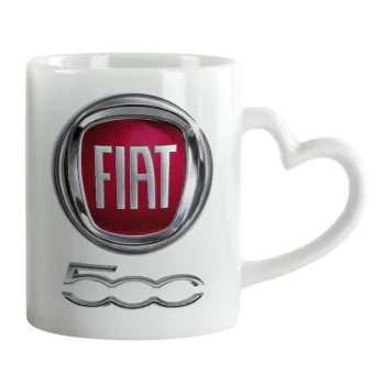 FIAT 500, Κούπα καρδιά χερούλι λευκή, κεραμική, 330ml