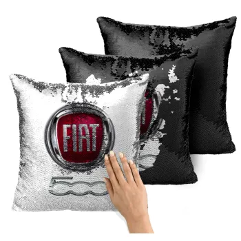 FIAT 500, Μαξιλάρι καναπέ Μαγικό Μαύρο με πούλιες 40x40cm περιέχεται το γέμισμα