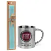 Easter Set, metallic thermal cup (300ml) & aromatic flat Easter candle (30cm) (TURQUOISE)